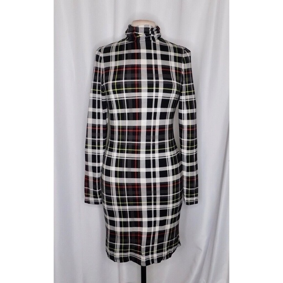 NWT!! ALICE + OLIVIA Delora Turtleneck Knit Plaid Dress Freedom Black Size 10 - Picture 3 of 16